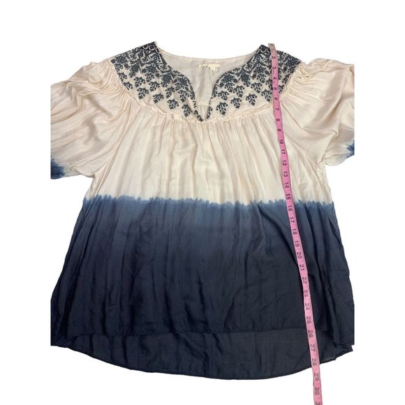 Anthropologie Floreat Gauzy Embroidered Boho Blouse Size M Relaxed Ivory/Blue - Picture 6 of 9